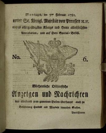 No. 6. Montags, den 5ten Februar 1781.