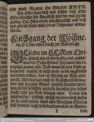 Kirchgang der Wöchnerin, so Todte leibes frucht zur Welt bracht