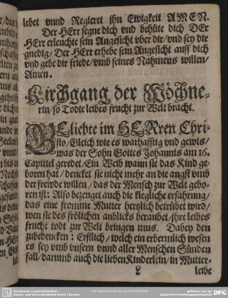 Kirchgang der Wöchnerin, so Todte leibes frucht zur Welt bracht