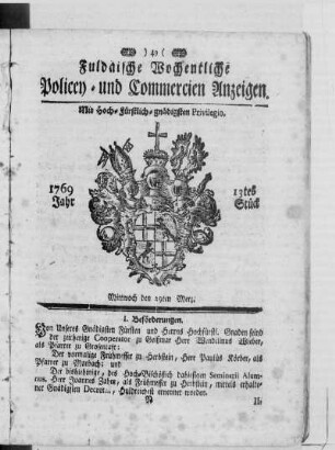 13tes Stück, Ausgabe vom 29. Merz 1769