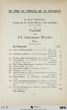 II. Auktionstag: Freitag, den 18. Februar 1938, ab 3 Uhr nachmittags (Nr. 243-350)
