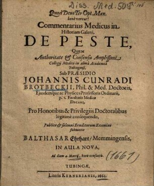 Commentarius Medicus in Historiam Galeni, De Peste