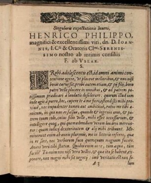 Singualris expectationis Inneni, Henrico Philippo, magnifici & excellentissimi viri, [...]