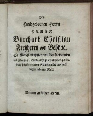Burchard Christian Freyherrn von Behr. A.