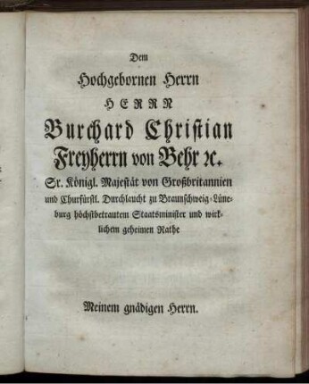 Burchard Christian Freyherrn von Behr. A.