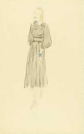 Frau in grauem Winterkleid