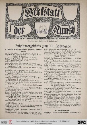 Inhaltsverzeichnis zum XII. Jahrgang
