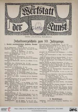 Inhaltsverzeichnis zum XII. Jahrgang