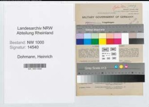 Entnazifizierung Heinrich Dohmann, geb. 24.11.1902 (Arbeiter)