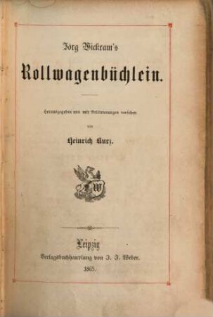 Jörg Wickram's Rollwagenbüchlein