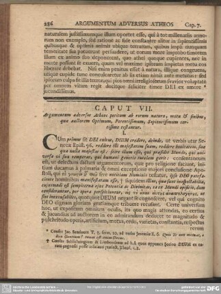 Caput VII. Argumentum adversus Atheos petitum ab rerum natura, motu & finibus, quae auctorem Optimum, Potentissimum, sapientissimum certissime testantur