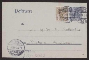 Schreiben an Hermann Muthesius (Postkarte)