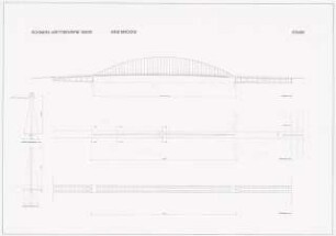 Brücke Schinkelwettbewerb 1991: Grundriss 1:200, Ansicht 1:200, Untersicht 1:200, 2 Schnitte 1:100