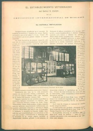 El establecimiento veterinario del señor V. Even en la Exposición Internacional de Higiene - su notable instalación