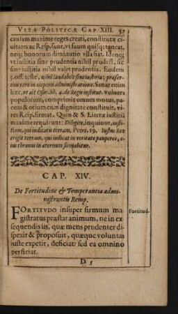 Cap. XIV. De Fortitudine [et] Temperantia administrantis Remp.