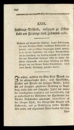 XXIX. Landtags-Abschied, vollzogen zu Oldenstadt am Freytage nach Johannis 1566.