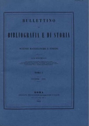 Tomo I. Dicembre 1868.