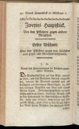 Zweytes Hauptstück. Von den Pflichten gegen andere Menschen.