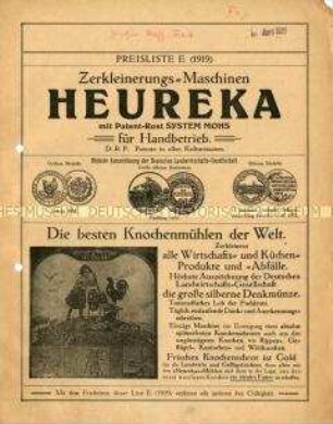 Zerkleinerungs-Maschinen Heureka für Handbetrieb.