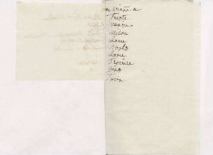 Liste mit italienischen Städten von Karoline Luises Hand.