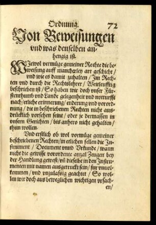 Von Beweisungen und was denselben anhengig ist.