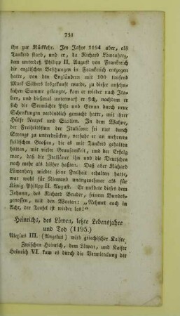 Heinrich, des Loewen, letzte Lebensjahre und Tod (1195)