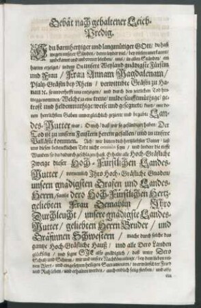 Gebät nach gehaltener LeichPredig.