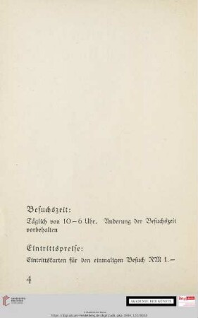 Besuchszeit / Eintrittspreise