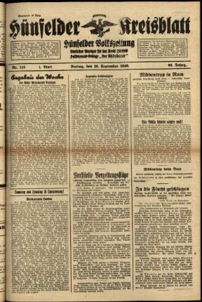 Erste Ausgabe vom Freitag, den 20. September 1940.