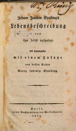 Johann Joachim Spaldings Lebensbeschreibung
