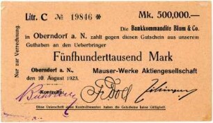 Geldschein / Notgeld, 500.000 Mark, 10.8.1923
