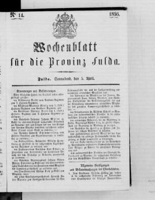 Nr. 14, Ausgabe vom 5. April 1856