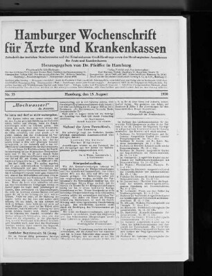 Nr. 33 1920 Hamburger Wochenschrift für Ärzte und Krankenkassen