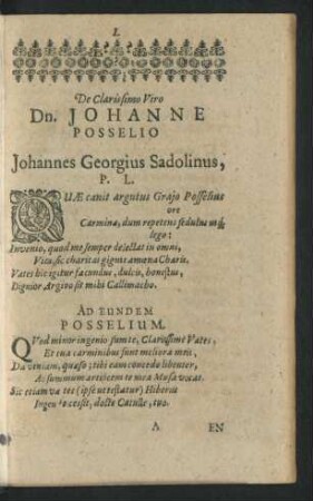 De Clarissimo Viro Dn. Johanne Posselio