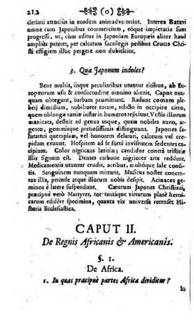 Caput II. De Regnis Africanis & Americanis [Zweytes Kapitel. Von denen Africanischen und Americanischen Koenigreichen]