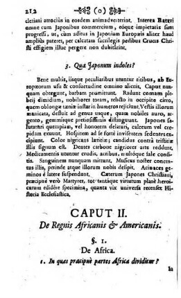 Caput II. De Regnis Africanis & Americanis [Zweytes Kapitel. Von denen Africanischen und Americanischen Koenigreichen]