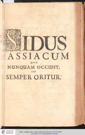 Sidus Hassiacum Qvod Nunquam Occidit Sed Semper Oritur