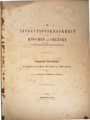 Die Involutionskrankheit der Knochen und Gelenke vom pathologisch-anatomischen Standpunkt