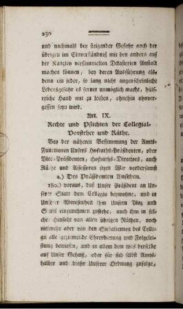 Art. IX. Rechte und Pflichten der Collegial-Vorsteher und Räthe.