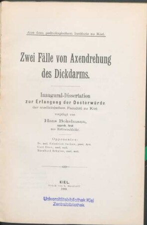 Zwei Fälle von Axendrehung des Dickdarms