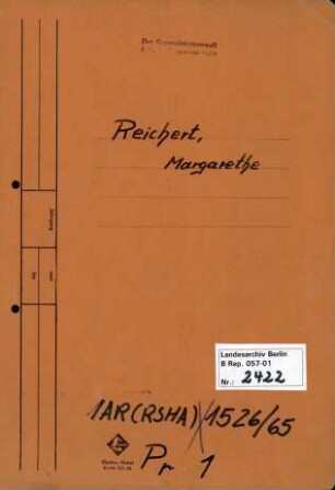 Personenheft Margarethe Reichert (*14.05.1915), Kanzleiangestellte