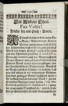 Der Andere Theil. Pax Vobis! Friede sey mit Euch, Amen