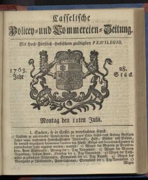 28. Stueck, Montag den 11ten Julii 1763