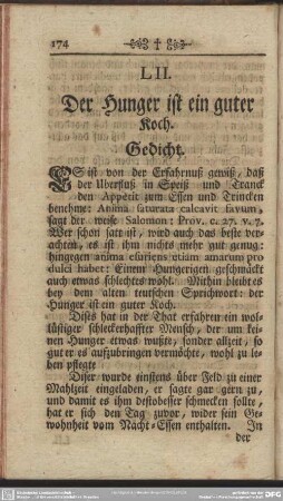 LII. Der Hunger ist ein guter Koch. Gedicht