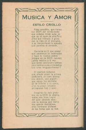 Música y amor : estilo criollo