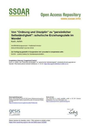 Von "Ordnung und Disziplin" zu "persönlicher Selbständigkeit": schulische Erziehungsziele im Wandel