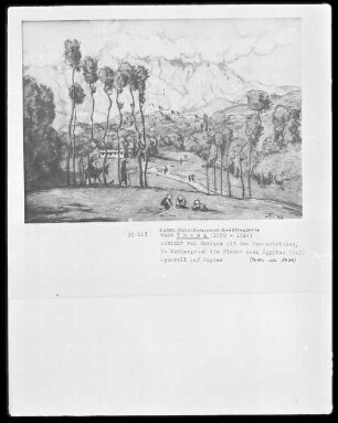 Ansicht von Carrara mit den Marmorbrüchen, im Vordergrund die Flucht nach Ägypten