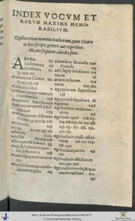 Index Vocum Et Rerum Maxime Memorabilium