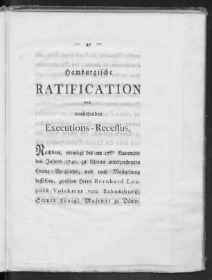 Hamburgische Ratification des vorstehenden Executions-Recessus.