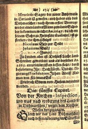 Das fünfte Capitel. Von der Kirchen-Inspection, und was nach eroberung des Landes in Dithmarschen/ wegen dem Kirchenwesen vorgegangen.